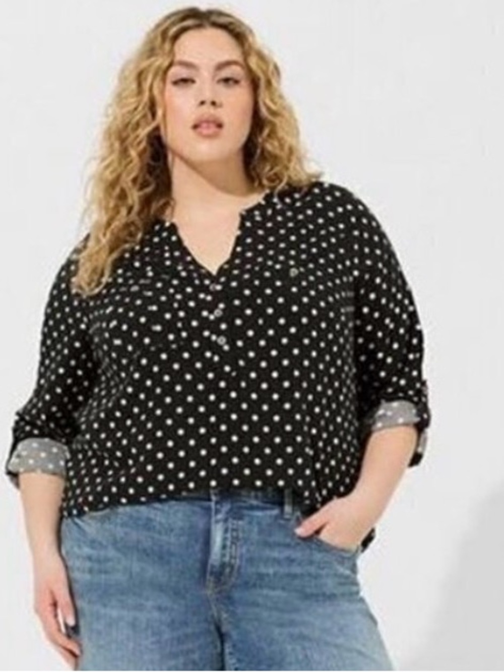 Torrid Plus-Size Black Polka Dot Button-Front Blouse